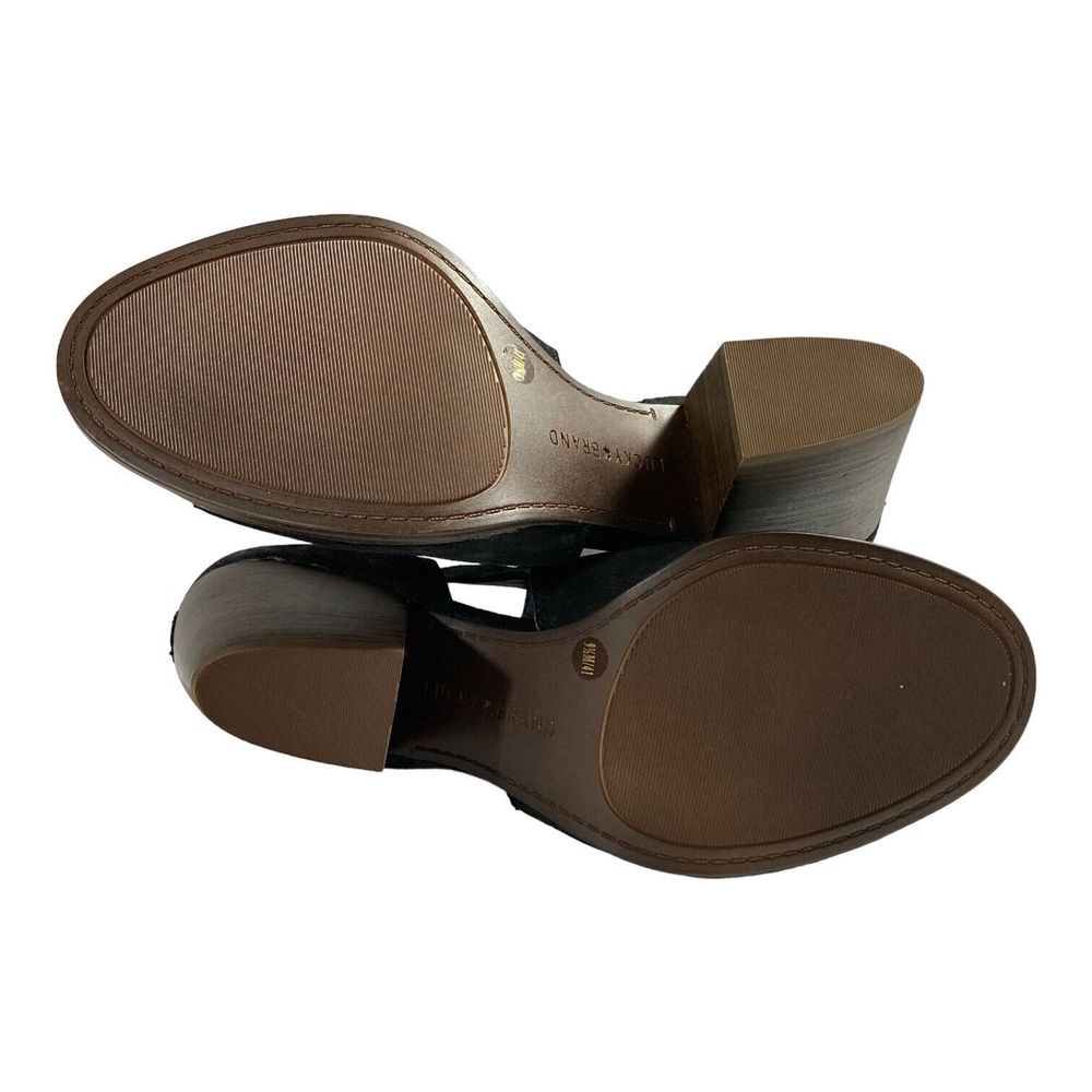 Lucky Brand Women’s 9.5M Oona Black Suede Stacked Heels Peep Toe Buckle NWOB - Picture 8 of 9